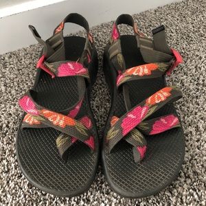 Chaco Women's Sandals - Olive with Pink and Orange Accents